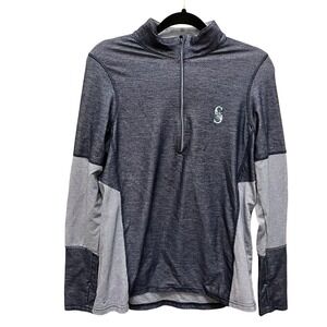 Seattle Mariners Women's Large Quarter Zip Pullover Navy Grey Thumbholes